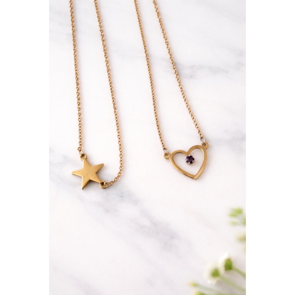Vintage Avon Necklace Set Heart Pendant and Star Necklace Gold Tone Layering Set
